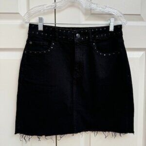 M1858 Black Studded Denim Mini Skirt Size L